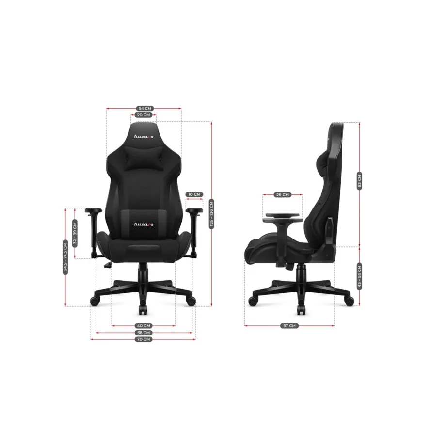 Huzaro Force 7.6 Black ergonoomiline mänguritool 126–136 cm kangas/vaht, must, kandevõime 150 kg – 4