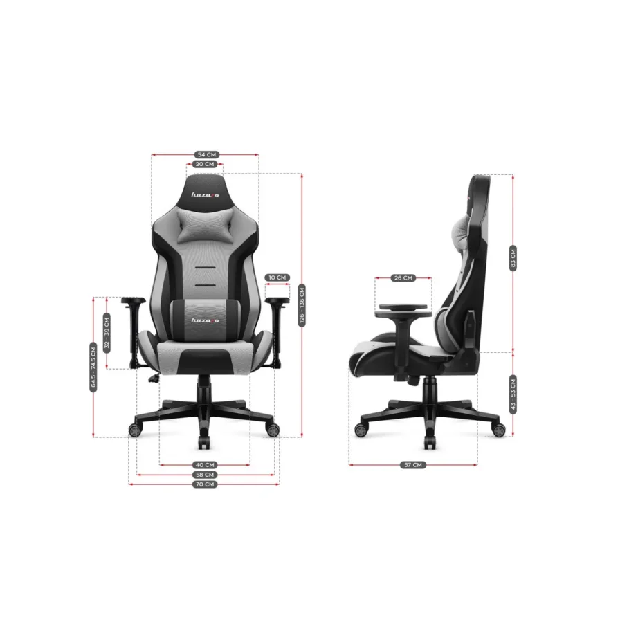 Huzaro Force 7.6 hall-must kangast ergonoomiline mänguritool, 150 kg kandevõime, kallutatav seljatugi, 3D käetoed, nimmepadi ja kaelapadi – 4