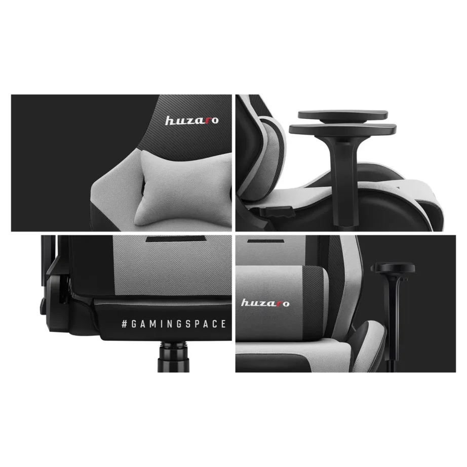 Huzaro Force 7.6 hall-must kangast ergonoomiline mänguritool, 150 kg kandevõime, kallutatav seljatugi, 3D käetoed, nimmepadi ja kaelapadi – 5