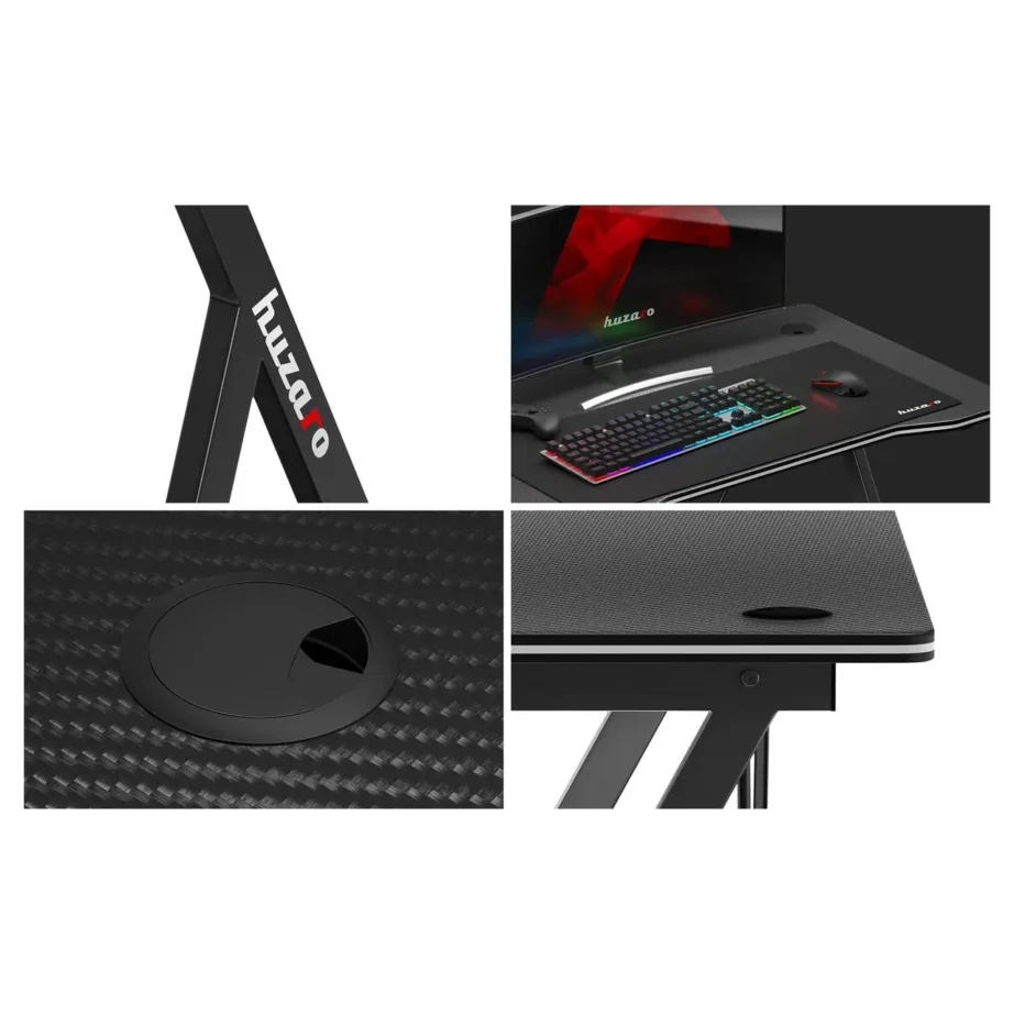 Huzaro Hero 1.4 Black 100x50x75 cm MDF/karboonviimistlusega mängurilaud kaabliavadega – 2