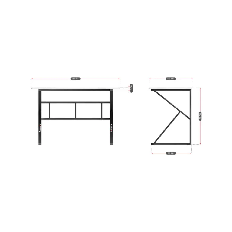 Huzaro Hero 1.6 Black 120x60x75 cm metallraamiga MDF süsinikmust mängurilaud kaabliavadega