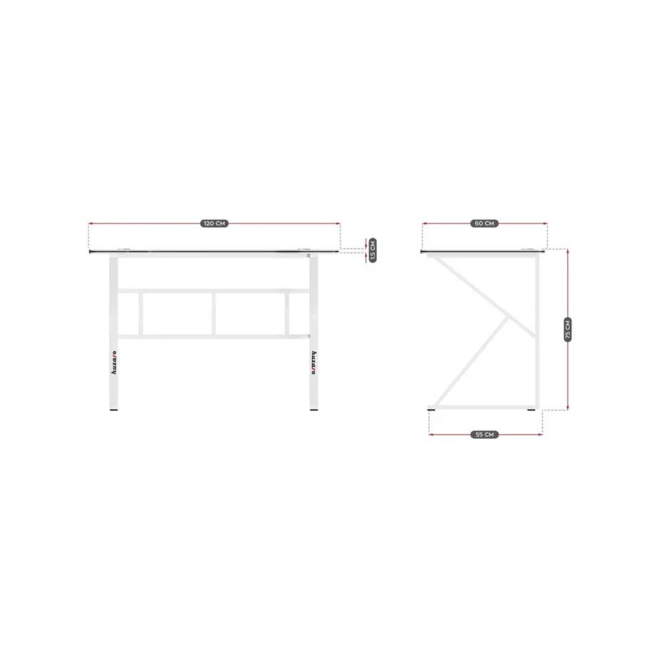 Huzaro Hero 1.6 White 120x60x75 cm valge metallraamiga MDF-mängurilaud kaabliavadega – 6