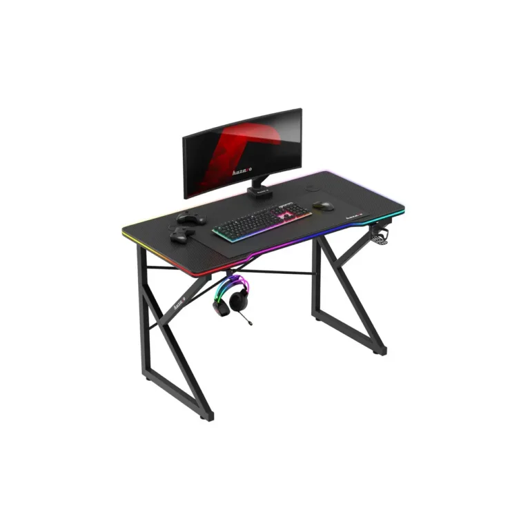 Huzaro Hero 1.7 RGB Black 120x60 cm LED-valgustusega mängulaud joogitopsi- ja klapikonksuga
