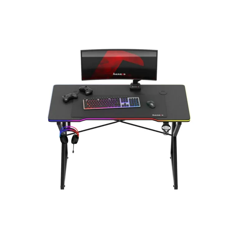 Huzaro Hero 1.7 RGB Black 120x60 cm LED-valgustusega mängulaud joogitopsi- ja klapikonksuga