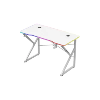 Huzaro Hero 1.7 RGB White 120x60 cm valge mängurilaud LED-valgustuse, joogitopsi ja kõrvaklappide hoidikuga
