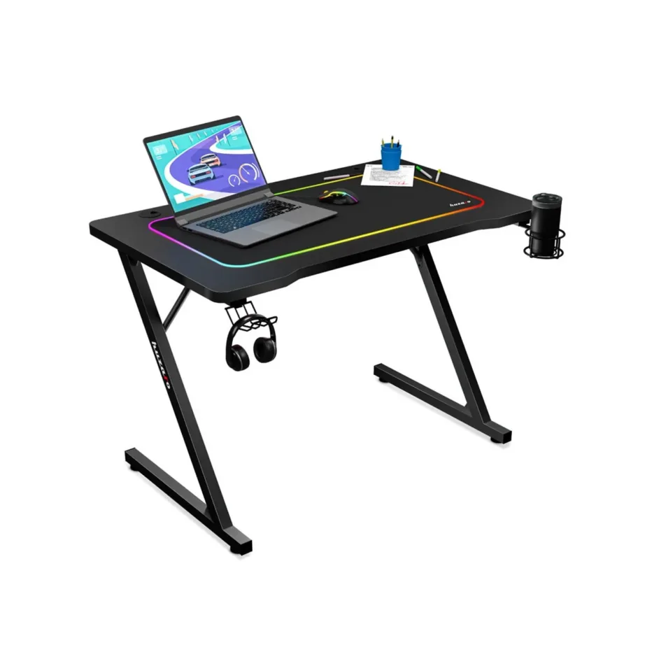 Huzaro Hero 1.8 Black 100×60 cm must mängurilaud kaabliavade ja hoidikutega, terasraam, MDF lauaplaat