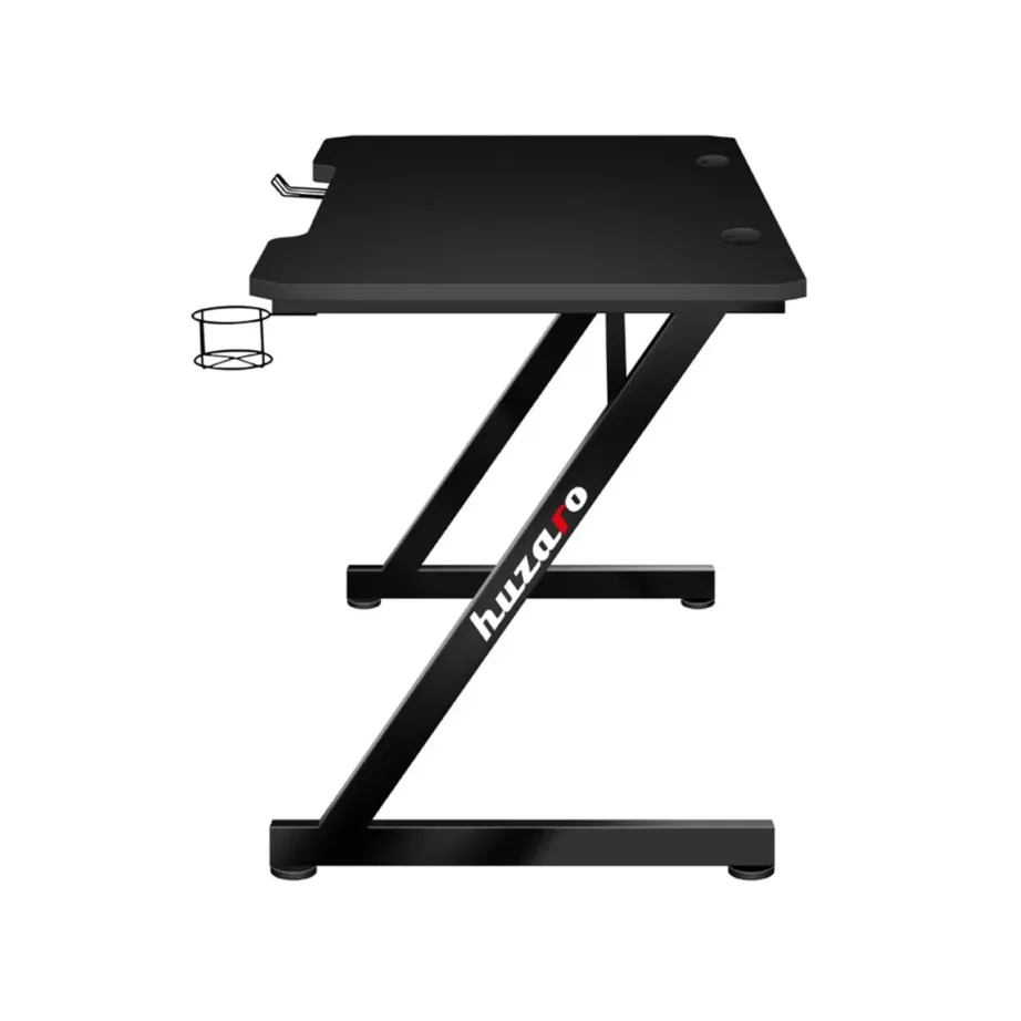 Huzaro Hero 2.5 120×60 cm must HDF lauaplaat, alumiiniumraamiga arvutilaud juhtmeavade, klapikonksu ja topsihoidjaga – 2