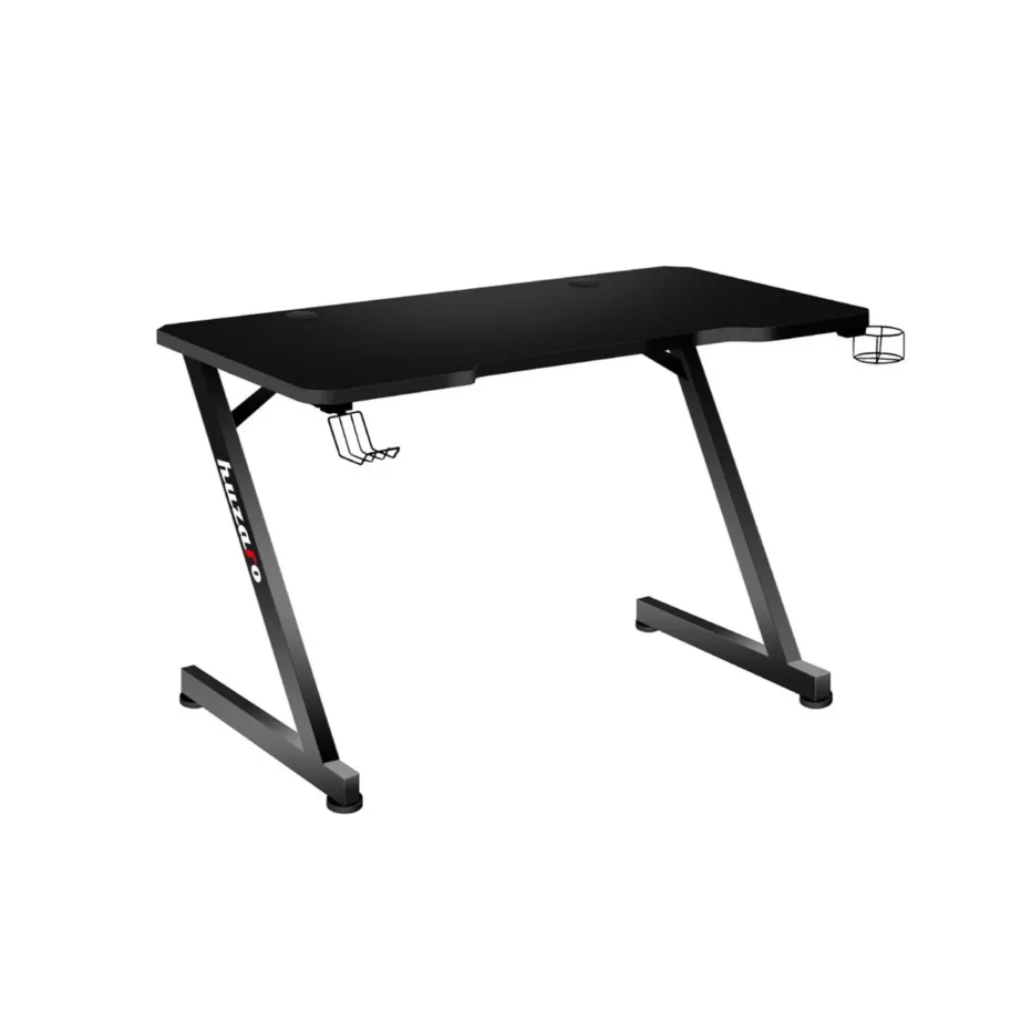 Huzaro Hero 2.5 120×60 cm must HDF lauaplaat, alumiiniumraamiga arvutilaud juhtmeavade, klapikonksu ja topsihoidjaga – 3