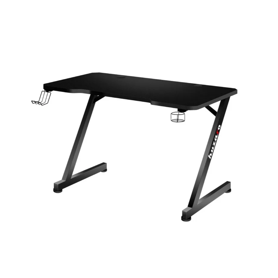 Huzaro Hero 2.5 120×60 cm must HDF lauaplaat, alumiiniumraamiga arvutilaud juhtmeavade, klapikonksu ja topsihoidjaga – 4