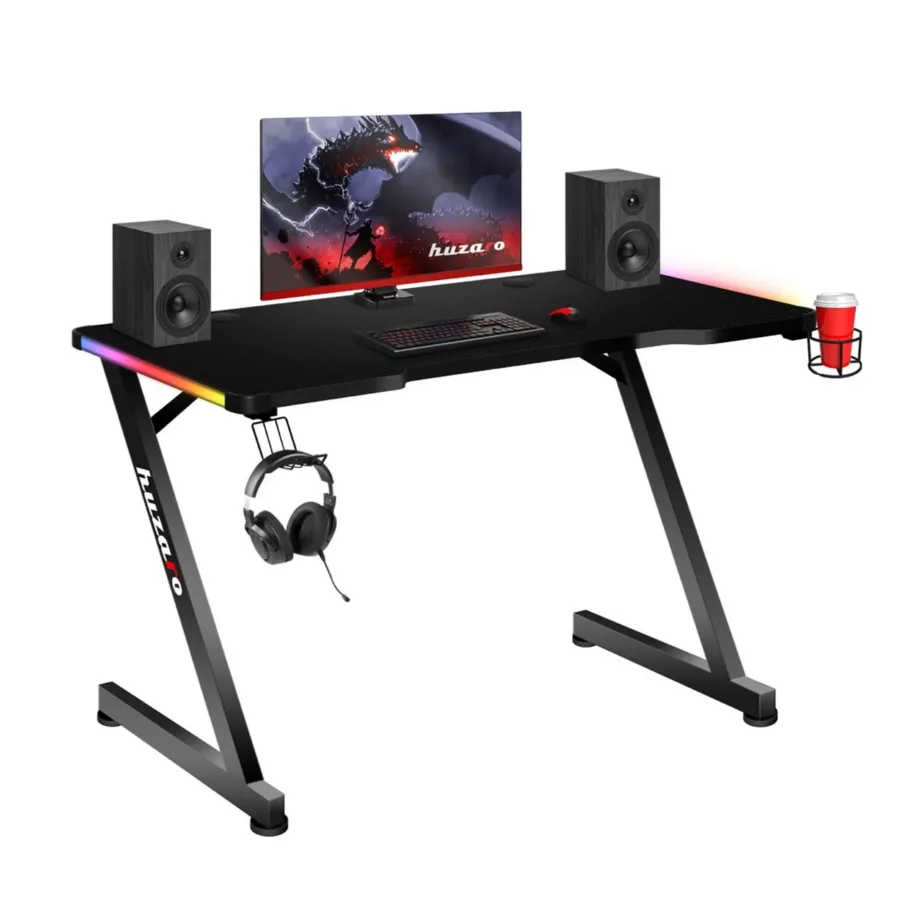 Huzaro Hero 2.5 RGB 120×60 cm must LED-valgustusega MDF mängurilaud puldiga