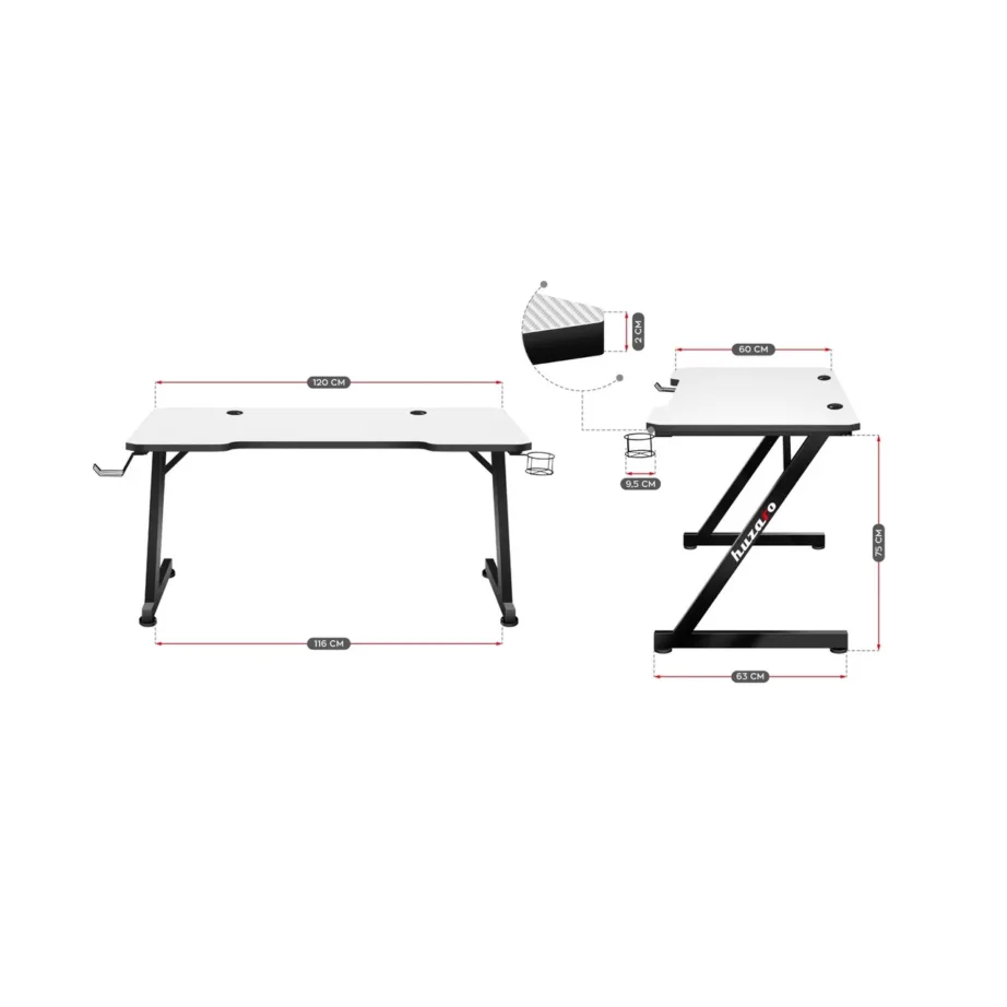 Huzaro Hero 2.5 White 120×60 cm valge HDF mängulaud alumiiniumraamiga, klapikonksu ja topsihoidjaga – 7