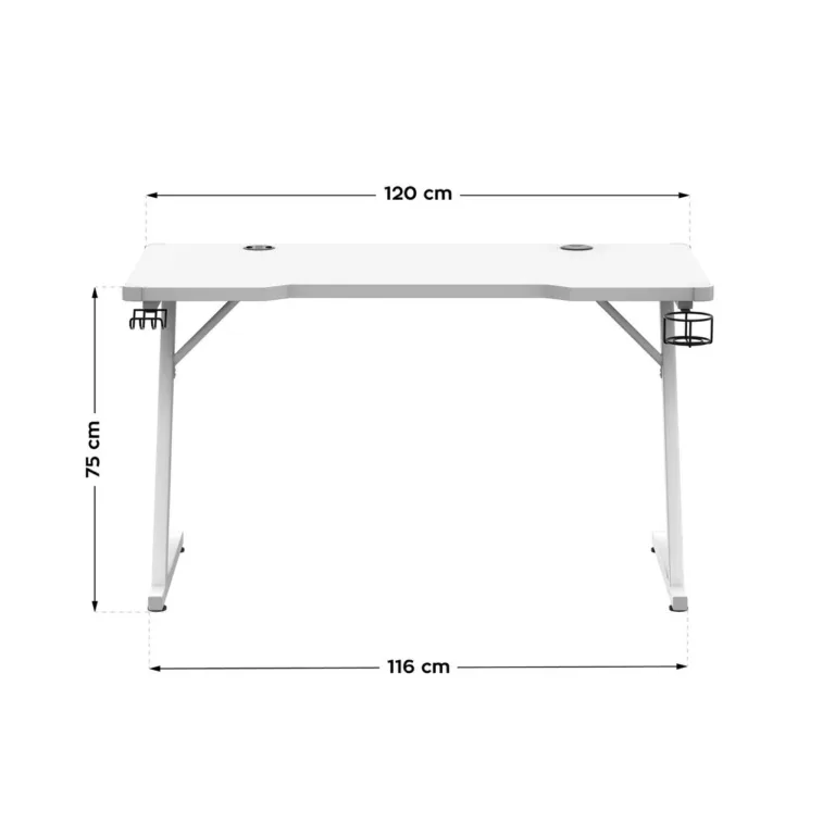 Huzaro Hero 2.5 White RGB 120x60 cm valge terasraamiga LED-taustvalgustusega mängurilaud USB-pesade ja tarvikute hoidikutega