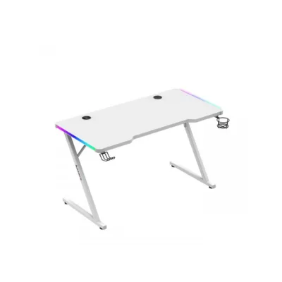 Huzaro Hero 2.5 White RGB 120x60 cm valge terasraamiga LED-taustvalgustusega mängurilaud USB-pesade ja tarvikute hoidikutega