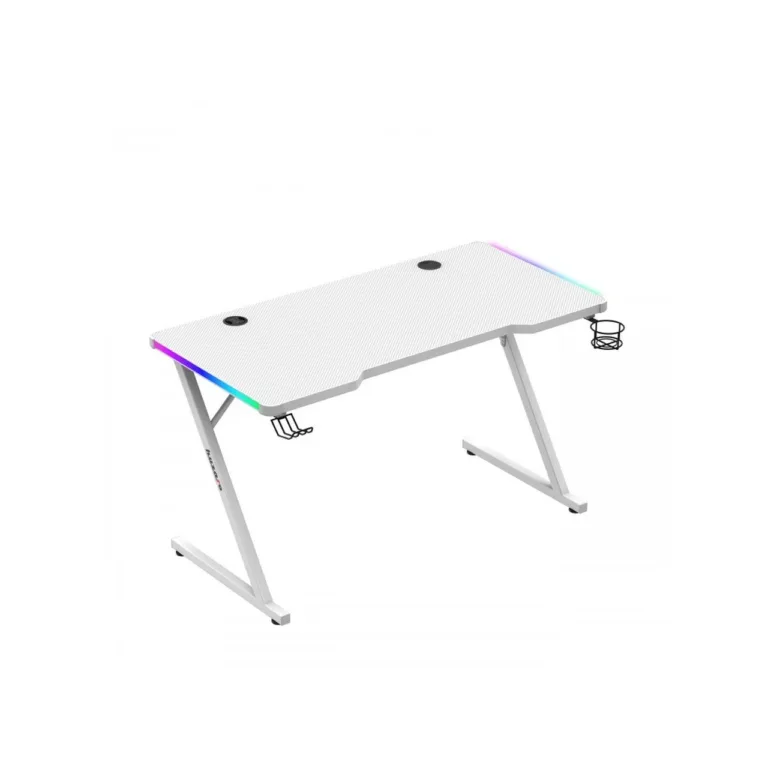 Huzaro Hero 2.5 White RGB 120x60 cm valge terasraamiga LED-taustvalgustusega mängurilaud USB-pesade ja tarvikute hoidikutega