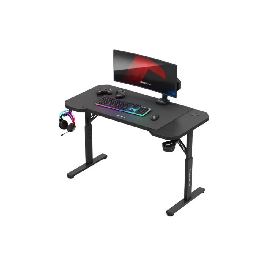 Huzaro Hero 2.6 120×60 cm must metallraamiga reguleeritava kõrgusega mängurilaud, kruusi- ja kõrvaklapihoidikuga – 3