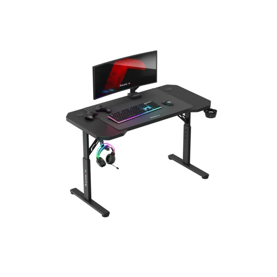 Huzaro Hero 2.6 120×60 cm must metallraamiga reguleeritava kõrgusega mängurilaud, kruusi- ja kõrvaklapihoidikuga – 10