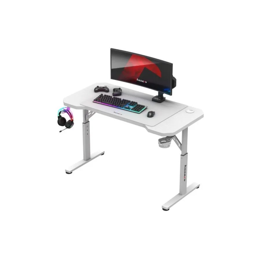 Huzaro Hero 2.6 White 120×60 cm valge metallraamiga mängurilaud kaabliavade ja kõrvaklapihoidikuga – 5