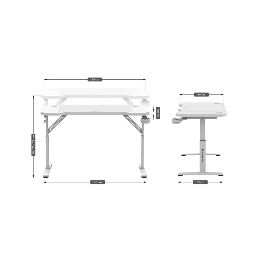 Huzaro Hero 2.6 White 120×60 cm valge metallraamiga mängurilaud kaabliavade ja kõrvaklapihoidikuga – 6
