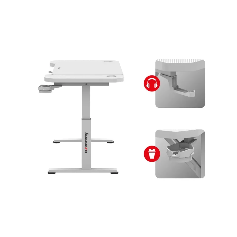 Huzaro Hero 2.6 White 120×60 cm valge metallraamiga mängurilaud kaabliavade ja kõrvaklapihoidikuga – 7