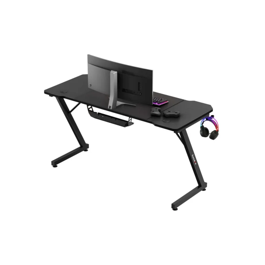 Huzaro Hero 3.3 Black 140×60 cm must mängurilaud kaablihaldussüsteemi ja tarvikute hoidikutega – 3