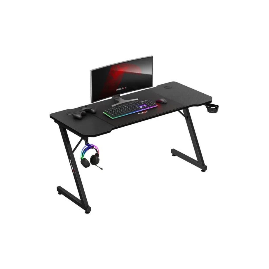 Huzaro Hero 3.3 Black 140×60 cm must mängurilaud kaablihaldussüsteemi ja tarvikute hoidikutega – 7