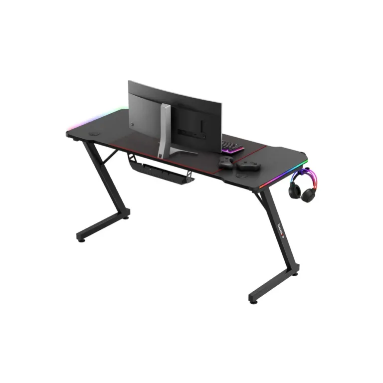 Huzaro Hero 3.3 RGB 140x60 cm must LED-valgustusega mängurilaud kaablihalduse ja tarvikute hoidikutega