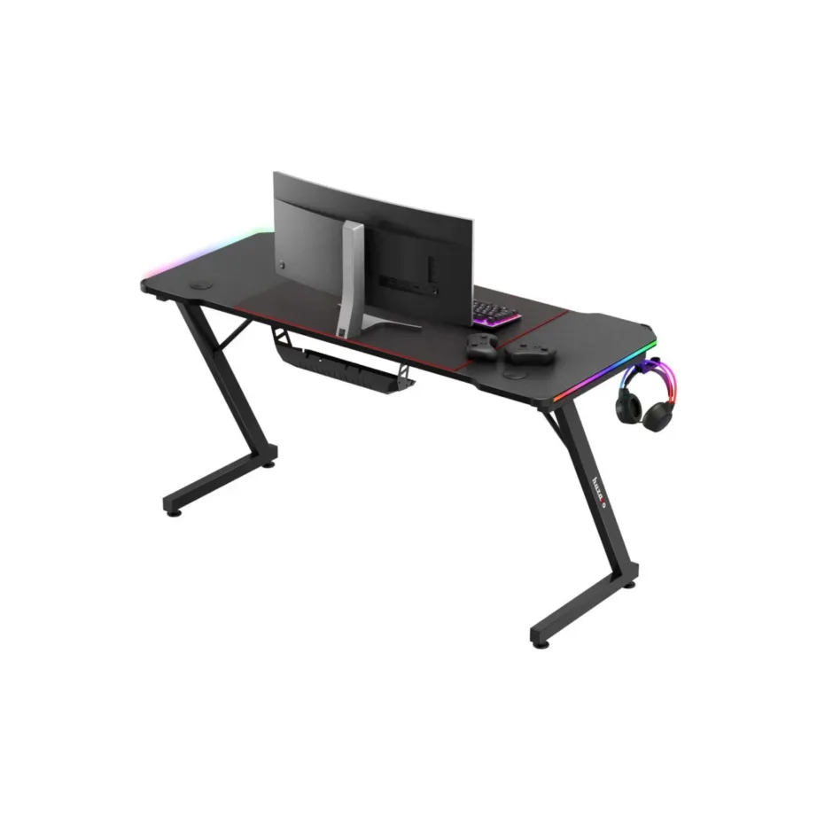 Huzaro Hero 3.3 RGB 140×60 cm must LED-valgustusega mängurilaud kaablihalduse ja tarvikute hoidikutega – 3