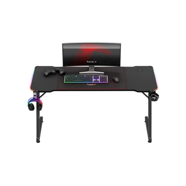 Huzaro Hero 3.3 RGB 140x60 cm must LED-valgustusega mängurilaud kaablihalduse ja tarvikute hoidikutega