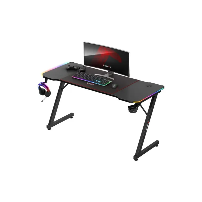 Huzaro Hero 3.3 RGB 140x60 cm must LED-valgustusega mängurilaud kaablihalduse ja tarvikute hoidikutega