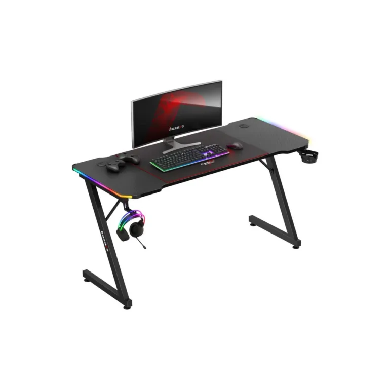Huzaro Hero 3.3 RGB 140x60 cm must LED-valgustusega mängurilaud kaablihalduse ja tarvikute hoidikutega