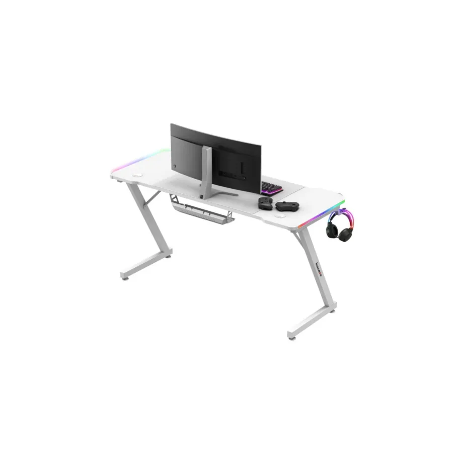 Huzaro Hero 3.3 White RGB 140×60 cm valge LED-valgustusega arvutilaud mänguritele ja kodukontorisse - 3