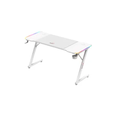 Huzaro Hero 3.3 White RGB 140x60 cm valge LED-valgustusega arvutilaud mänguritele ja kodukontorisse