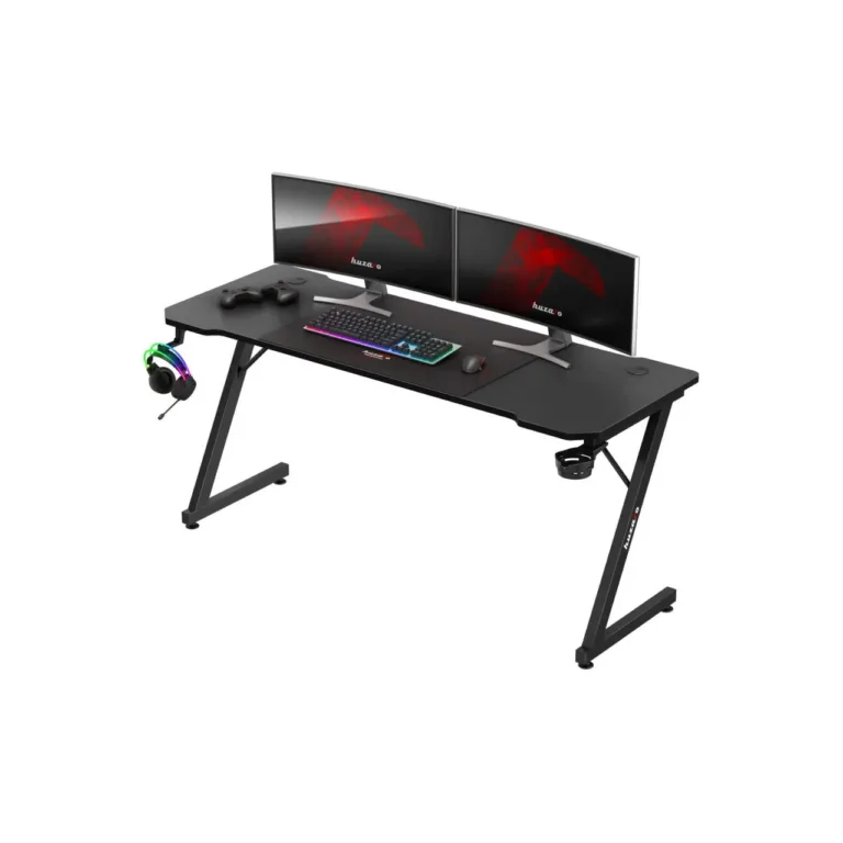 Huzaro Hero 4.8 Black 160x60 cm must sirge mängurilaud kaabli- ja topsihoidikuga ning kõrvaklapikonksuga