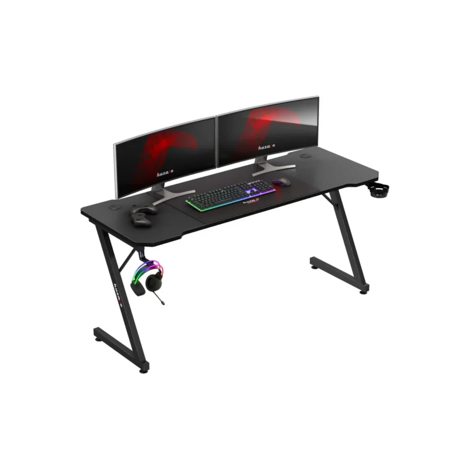 Huzaro Hero 4.8 Black 160×60 cm must sirge mängurilaud kaabli- ja topsihoidikuga ning kõrvaklapikonksuga – 4