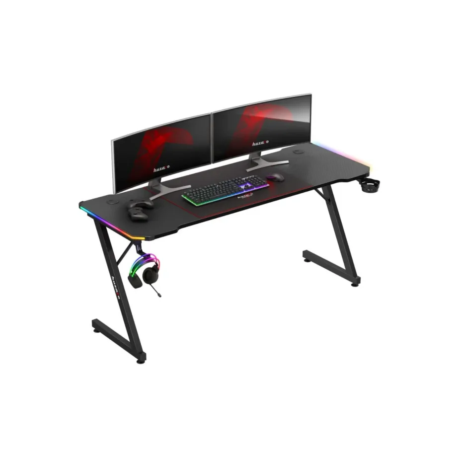 Huzaro Hero 4.8 RGB 160×60 cm must LED-valgustusega mängurilaud, kaugjuhtimispuldiga, sirge lauaplaat, joogitopsi- ja kõrvaklappide hoidjaga – 6