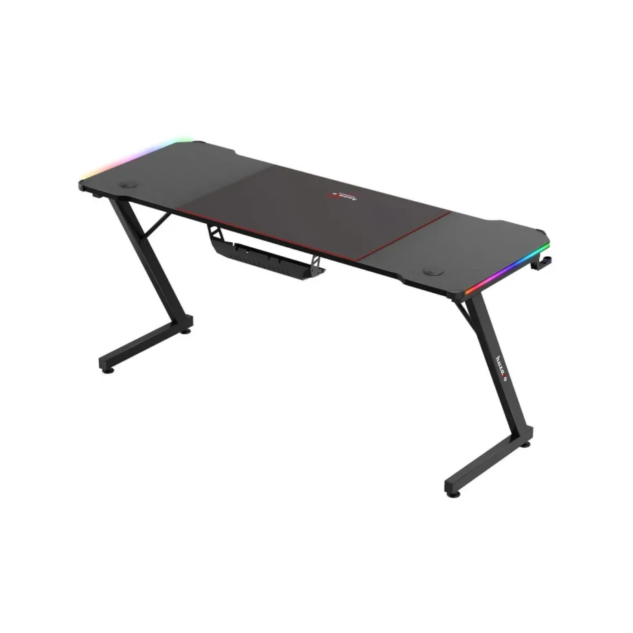 Huzaro Hero 4.8 RGB 160×60 cm must LED-valgustusega mängurilaud, kaugjuhtimispuldiga, sirge lauaplaat, joogitopsi- ja kõrvaklappide hoidjaga – 7