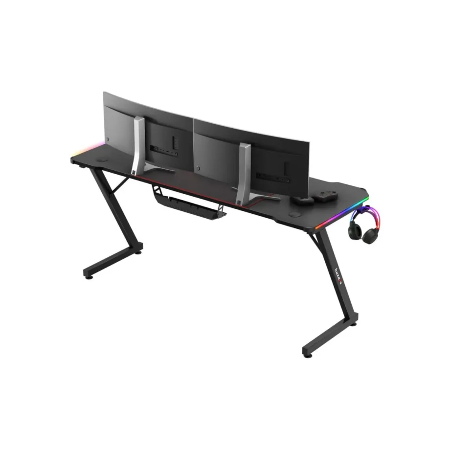 Huzaro Hero 4.8 RGB 160×60 cm must LED-valgustusega mängurilaud, kaugjuhtimispuldiga, sirge lauaplaat, joogitopsi- ja kõrvaklappide hoidjaga – 9