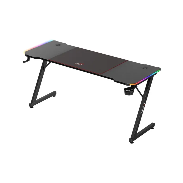 Huzaro Hero 4.8 RGB 160x60 cm must LED-valgustusega mängurilaud, kaugjuhtimispuldiga, sirge lauaplaat, joogitopsi- ja kõrvaklappide hoidjaga