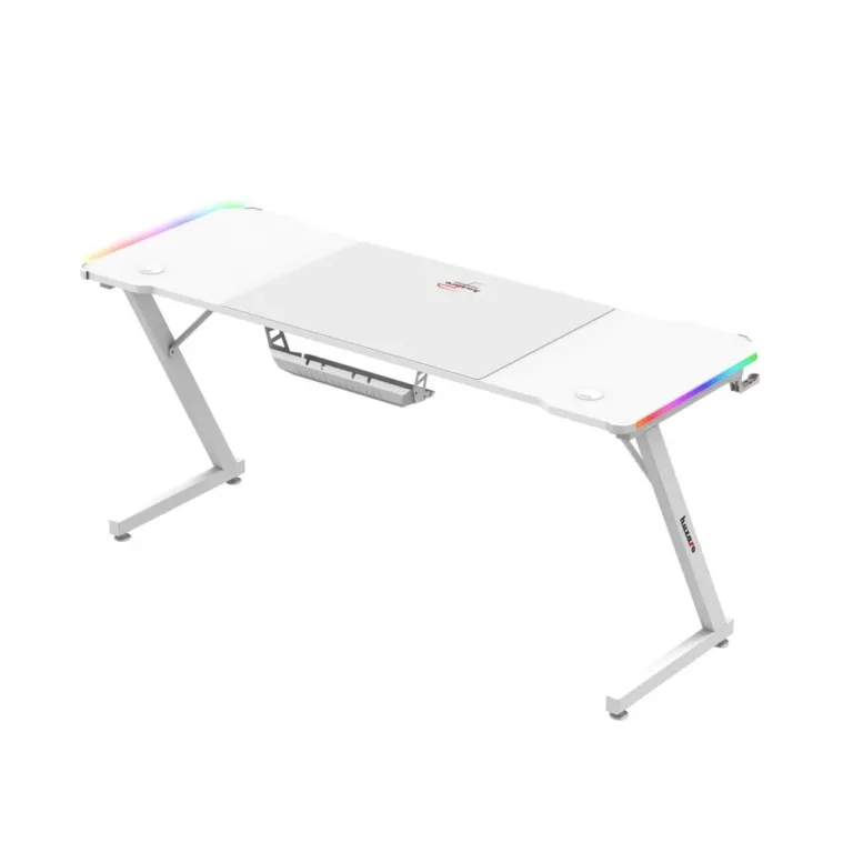 Huzaro Hero 4.8 RGB White 160x60 cm valge LED-valgustusega sirge arvutilaud mänguritele ja kodukontorisse, klapikonksu ja topsihoidjaga