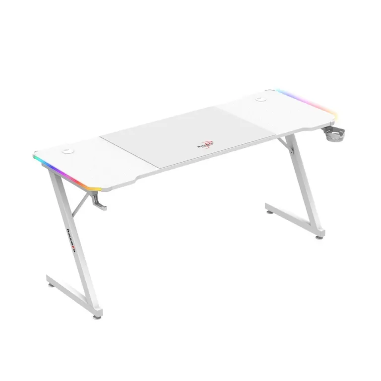 Huzaro Hero 4.8 RGB White 160x60 cm valge LED-valgustusega sirge arvutilaud mänguritele ja kodukontorisse, klapikonksu ja topsihoidjaga