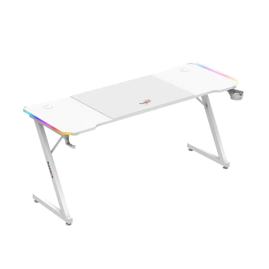 Huzaro Hero 4.8 RGB White 160×60 cm valge LED-valgustusega sirge arvutilaud mänguritele ja kodukontorisse, klapikonksu ja topsihoidjaga - 4