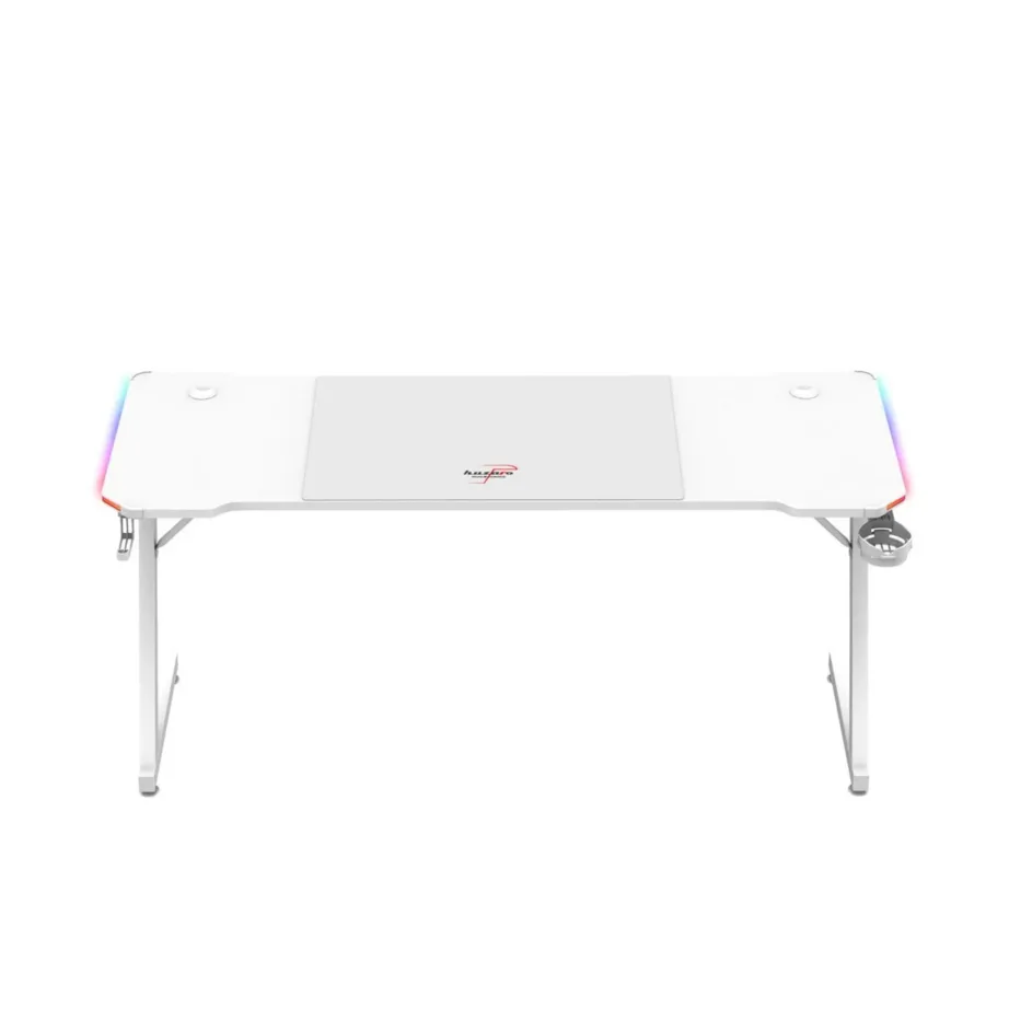 Huzaro Hero 4.8 RGB White 160×60 cm valge LED-valgustusega sirge arvutilaud mänguritele ja kodukontorisse, klapikonksu ja topsihoidjaga - 5
