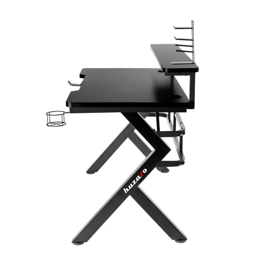 Huzaro Hero 5.0 120×60 cm must alumiiniumraamiga süsinikkiust mänguriarvutilaud kaablihalduse ja klapikonksuga – 5
