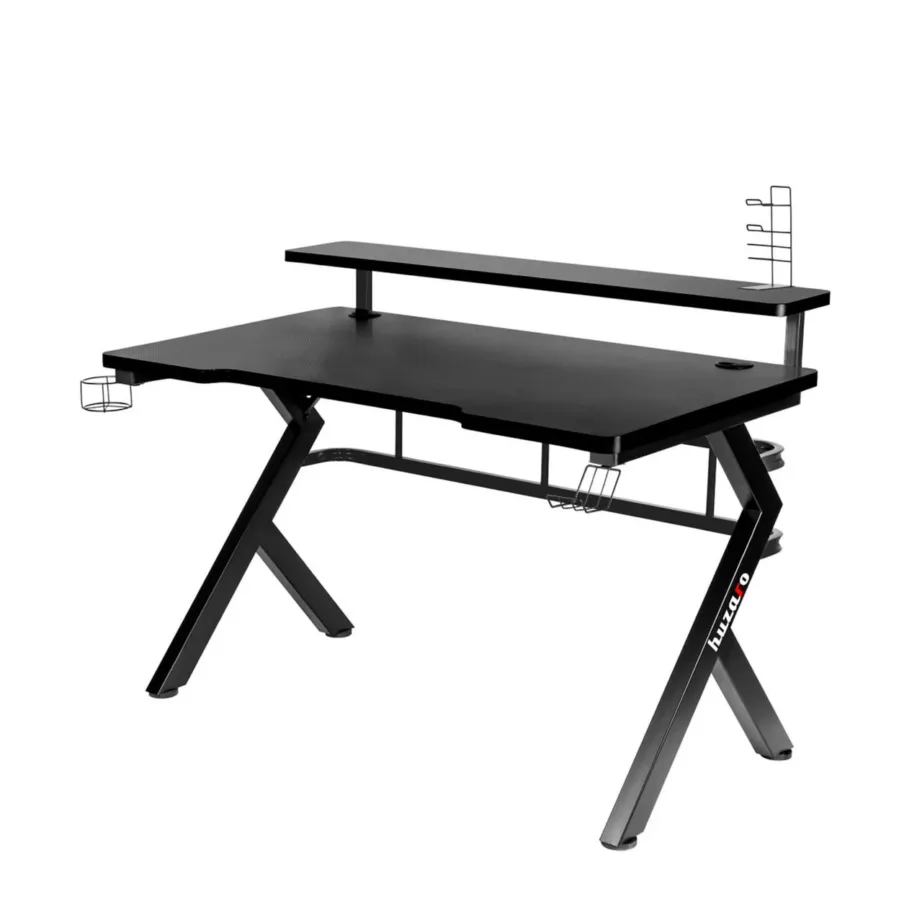 Huzaro Hero 5.0 120×60 cm must alumiiniumraamiga süsinikkiust mänguriarvutilaud kaablihalduse ja klapikonksuga – 6