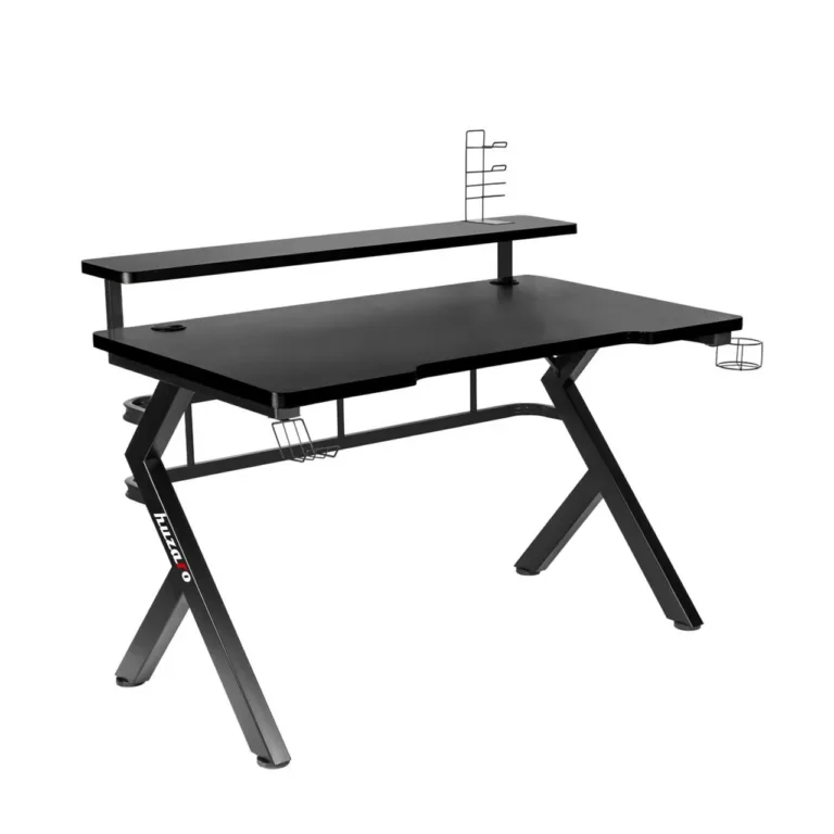 Huzaro Hero 5.0 120x60 cm must alumiiniumraamiga süsinikkiust mänguriarvutilaud kaablihalduse ja klapikonksuga