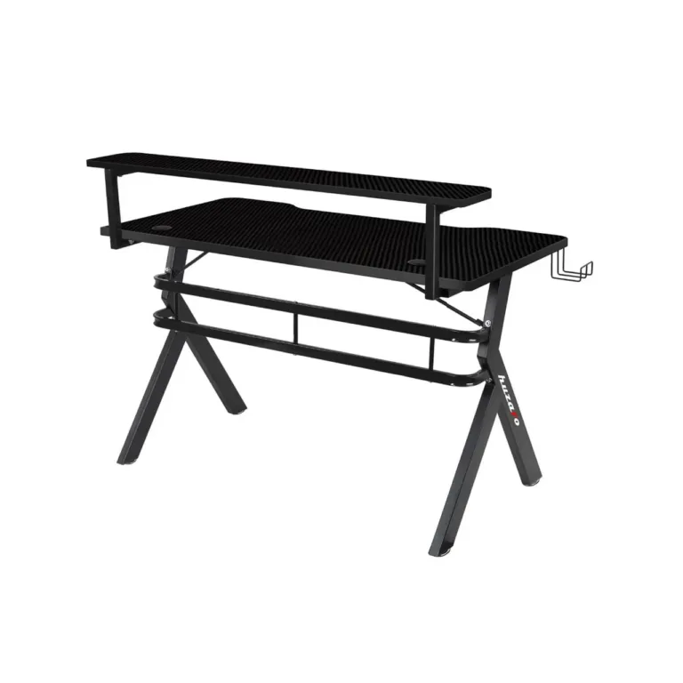 Huzaro Hero 5.0 120x60 cm must alumiiniumraamiga süsinikkiust mänguriarvutilaud kaablihalduse ja klapikonksuga