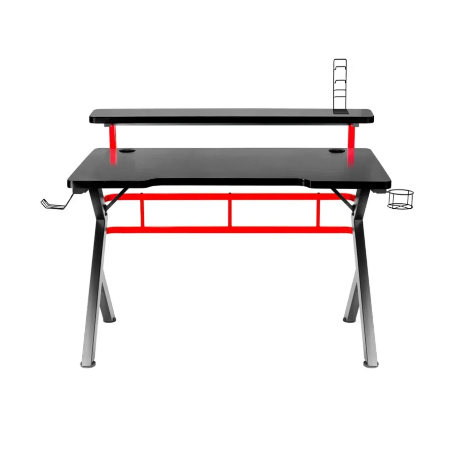 Huzaro Hero 5.0 120×60 cm must/punane alumiiniumraamiga mängurilaud süsinikkiust lauaplaadiga, kaablihalduse ja kõrvaklapikonksuga - 7