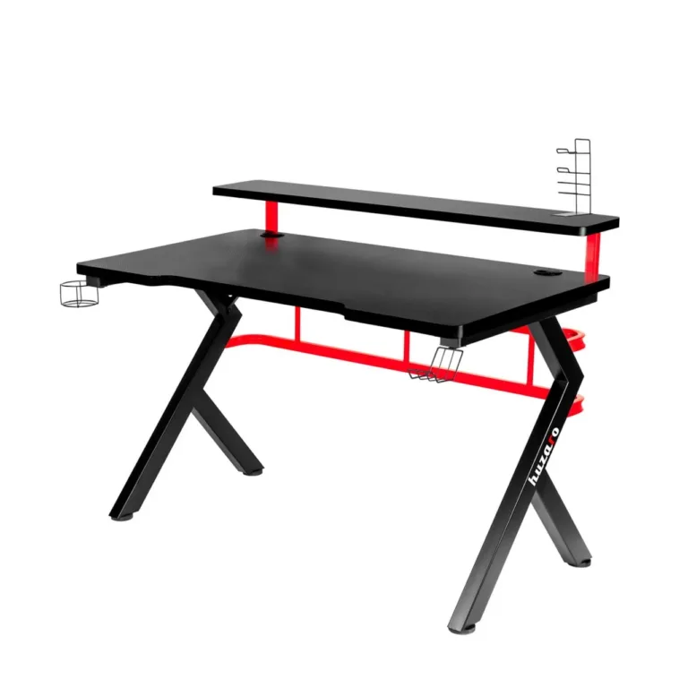 Huzaro Hero 5.0 120x60 cm must/punane alumiiniumraamiga mängurilaud süsinikkiust lauaplaadiga, kaablihalduse ja kõrvaklapikonksuga