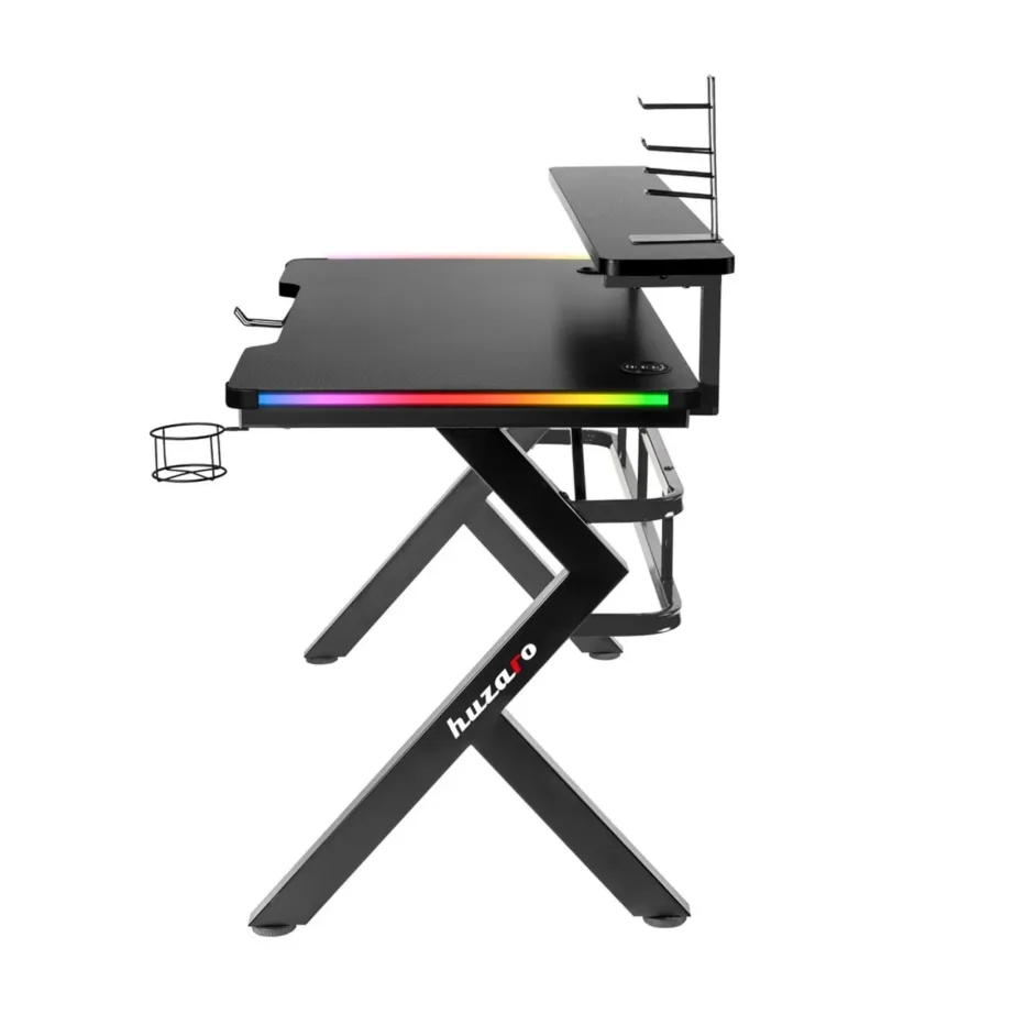 Huzaro Hero 5.0 RGB 120×60 cm must mängurilaud, terasraam, süsinikkiust lauaplaat, USB jaotur, LED-valgustus – 2