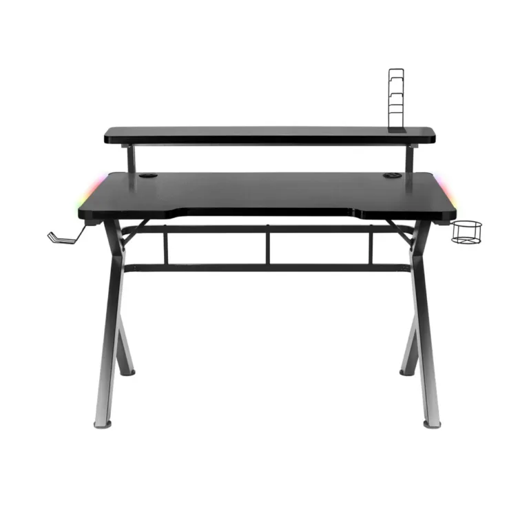 Huzaro Hero 5.0 RGB 120x60 cm must mängurilaud, terasraam, süsinikkiust lauaplaat, USB jaotur, LED-valgustus